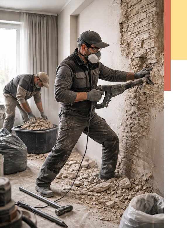 Демонтаж декоративного камня в Верхнем Уфалее от 1484 руб/м² — быстро и недорого | ОТДЕЛОЧНИК-Врф