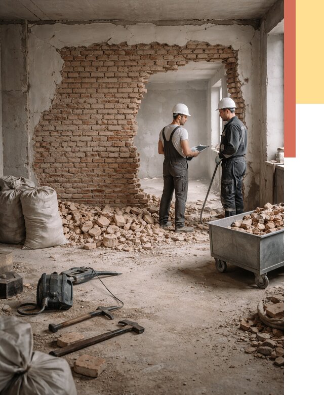 Демонтаж кирпичных стен в Верхнем Уфалее от 4298 руб. — быстро, недорого, под ключ | ОТДЕЛОЧНИК-Врф