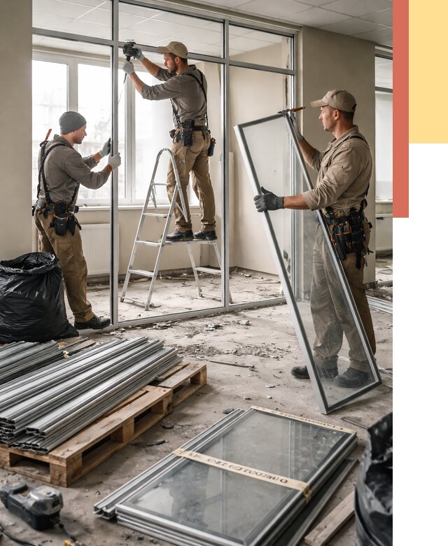 Демонтаж алюминиевых перегородок в Верхнем Уфалее от 4298 руб. — быстро и недорого | ОТДЕЛОЧНИК-Врф