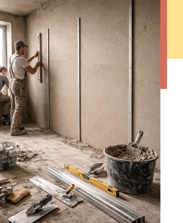 Штукатурка стен по маякам в Верхнем Уфалее от 5629 руб./м² — выравнивание под ключ | ОТДЕЛОЧНИК-Врф