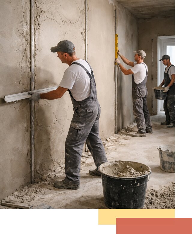 Штукатурка стен по маякам в Верхнем Уфалее — точная и ровная поверхность