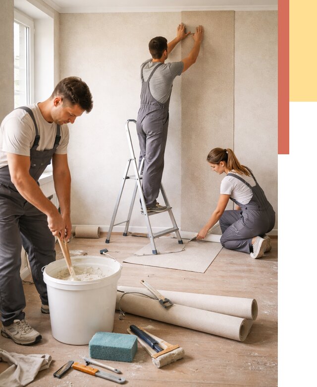 Оклейка стен обоями в Верхнем Уфалее от 3582 руб/м2 — быстро и недорого | ОТДЕЛОЧНИК-Врф