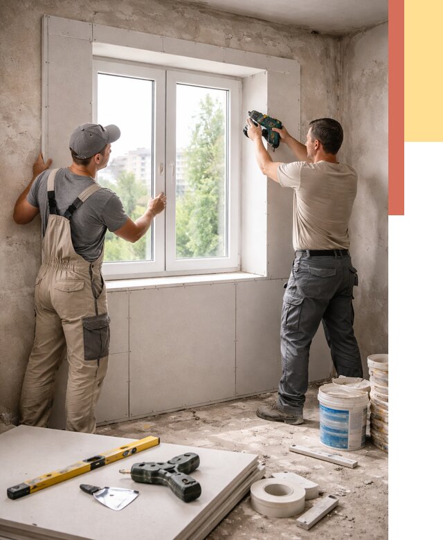 Монтаж откосов из гипсокартона в Верхнем Уфалее от 4605 руб. под ключ | ОТДЕЛОЧНИК-Врф