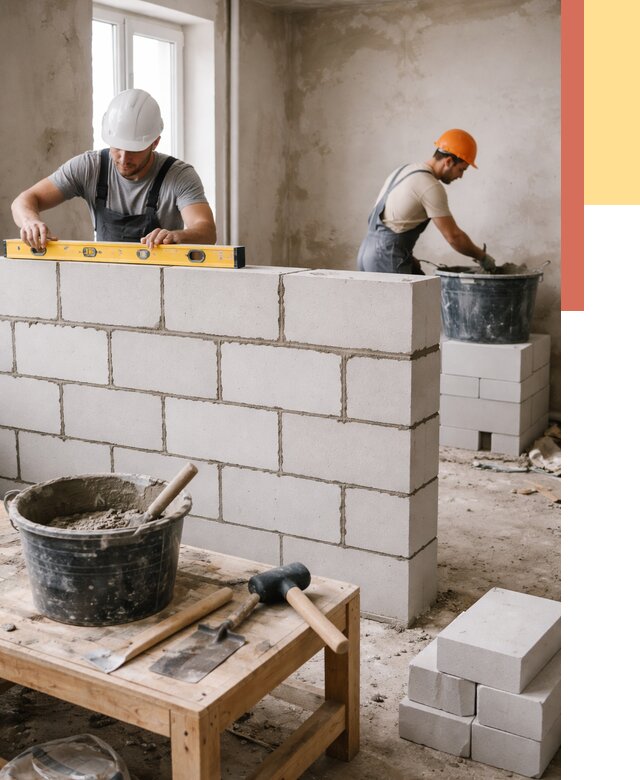 Кладка перегородок из газобетона в Верхнем Уфалее от 3275 руб. под ключ | ОТДЕЛОЧНИК-Врф