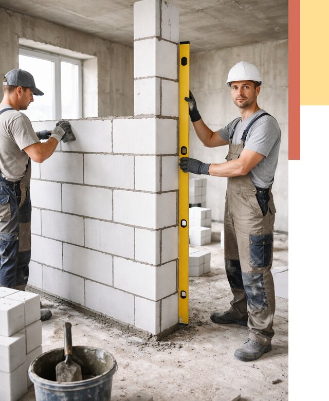 Кладка перегородок из пеноблока в Верхнем Уфалее от 1842 руб. под ключ | ОТДЕЛОЧНИК-Врф