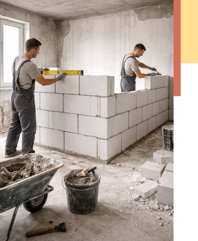 Кладка перегородок из ПГП в Верхнем Уфалее от 2559 руб./м2 — монтаж и возведение под ключ | ОТДЕЛОЧНИК-Врф