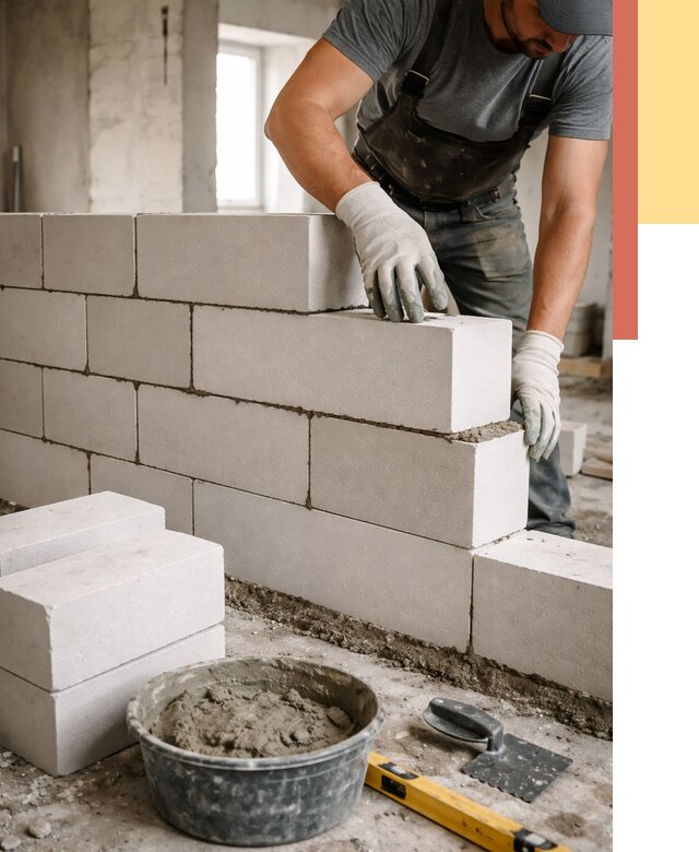 Кладка перегородок из силикатного блока в Верхнем Уфалее от 4094 руб. под ключ | ОТДЕЛОЧНИК-Врф