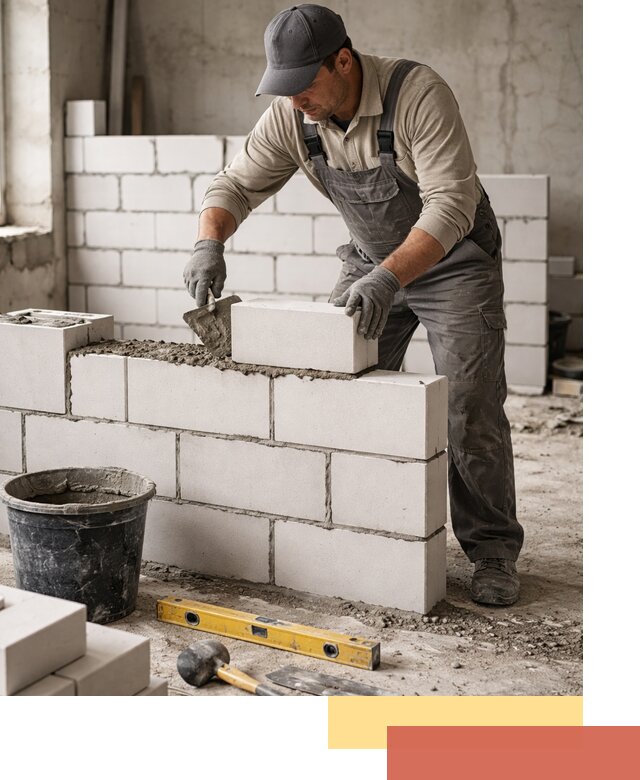 Кладка перегородок из силикатного блока в Верхнем Уфалее