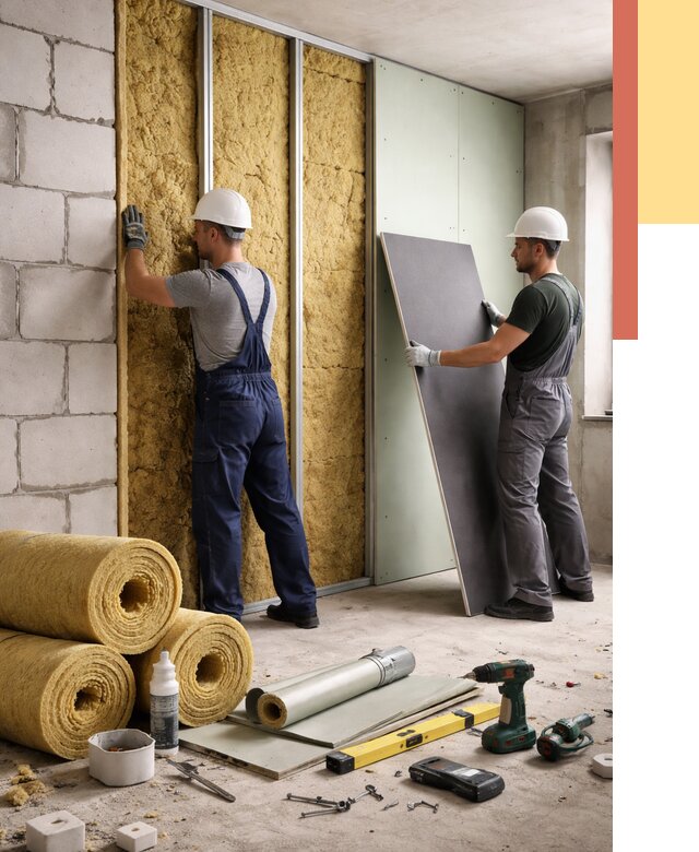 Шумоизоляция перегородок из блоков в Верхнем Уфалее от 1893 руб./м² — быстро и недорого | ОТДЕЛОЧНИК-Врф