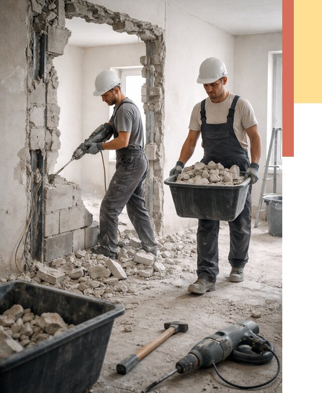 Демонтаж блоковых перегородок в Верхнем Уфалее от 3838 руб. — быстро и недорого | ОТДЕЛОЧНИК-Врф