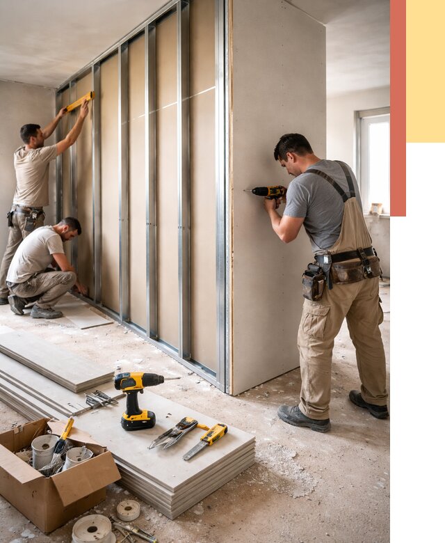 Монтаж однослойной перегородки из гипсокартона в Верхнем Уфалее от 665 руб. | ОТДЕЛОЧНИК-Врф