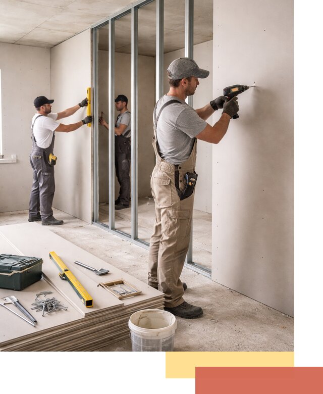 Однослойная перегородка из гипсокартона в Верхнем Уфалее под ключ, монтаж и отделка