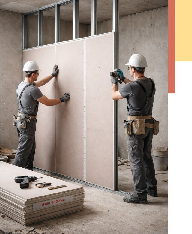 Перегородка из огнестойкого гипсокартона в Верхнем Уфалее от 1893 руб. под ключ | ОТДЕЛОЧНИК-Врф