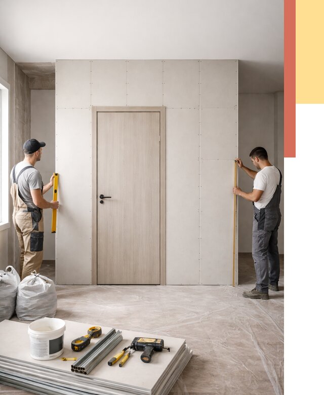 Перегородка из гипсокартона с дверью в Верхнем Уфалее от 4605 руб. под ключ | ОТДЕЛОЧНИК-Врф