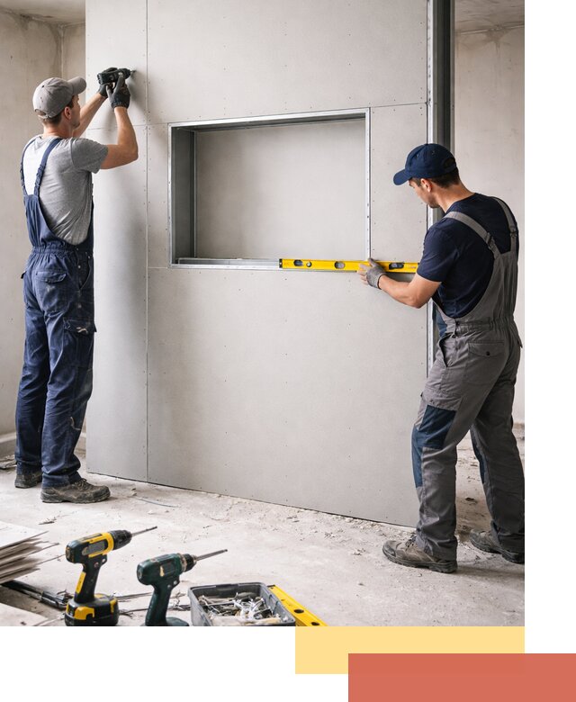 Перегородка из гипсокартона с нишей под декор в Верхнем Уфалее