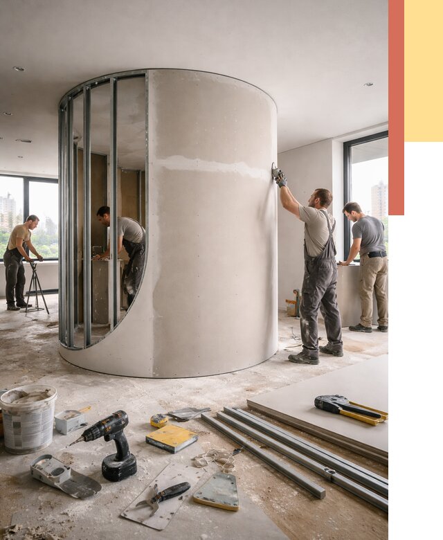 Радиусная перегородка из гипсокартона в Верхнем Уфалее от 2968 руб. под ключ | ОТДЕЛОЧНИК-Врф