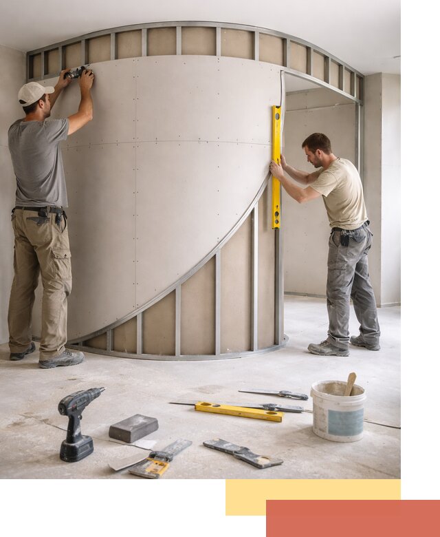 Радиусная перегородка из гипсокартона в Верхнем Уфалее под ключ