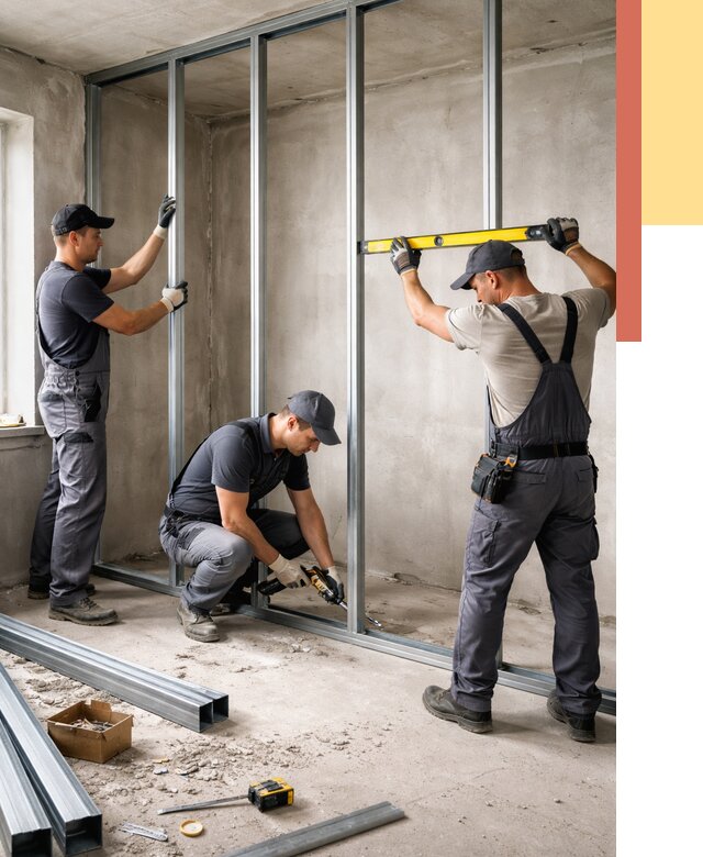 Монтаж каркаса перегородки из профиля в Верхнем Уфалее от 768 руб. | ОТДЕЛОЧНИК-Врф