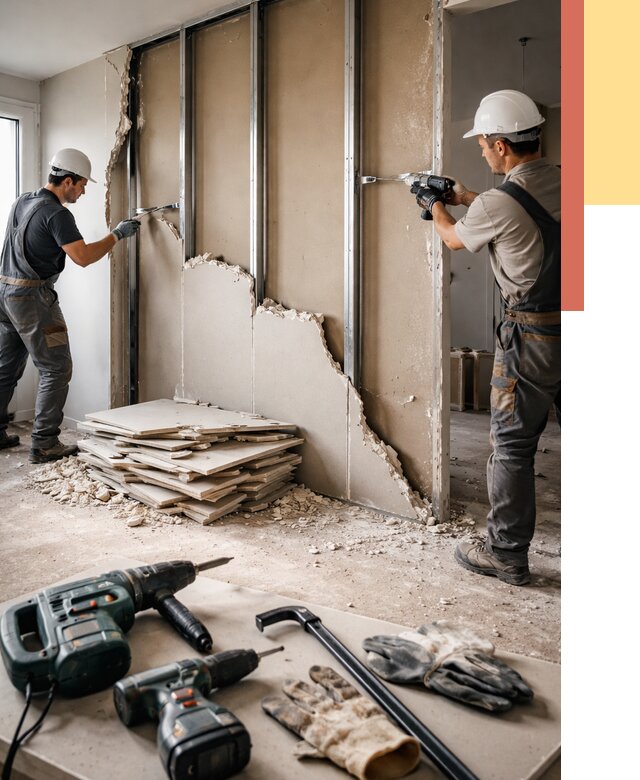 Демонтаж перегородки из гипсокартона в Верхнем Уфалее от 1228 руб. быстро и недорого | ОТДЕЛОЧНИК-Врф