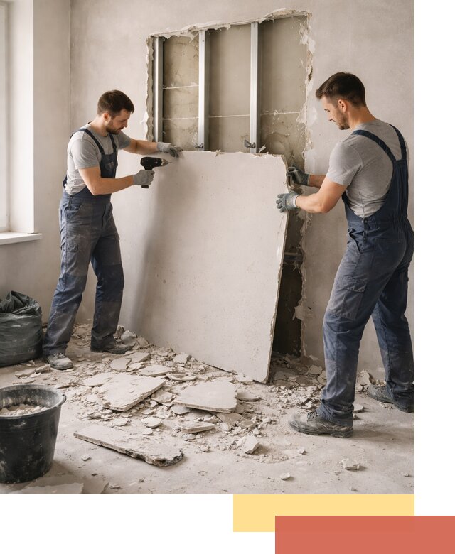 Демонтаж перегородки из гипсокартона в Верхнем Уфалее быстрый и аккуратный