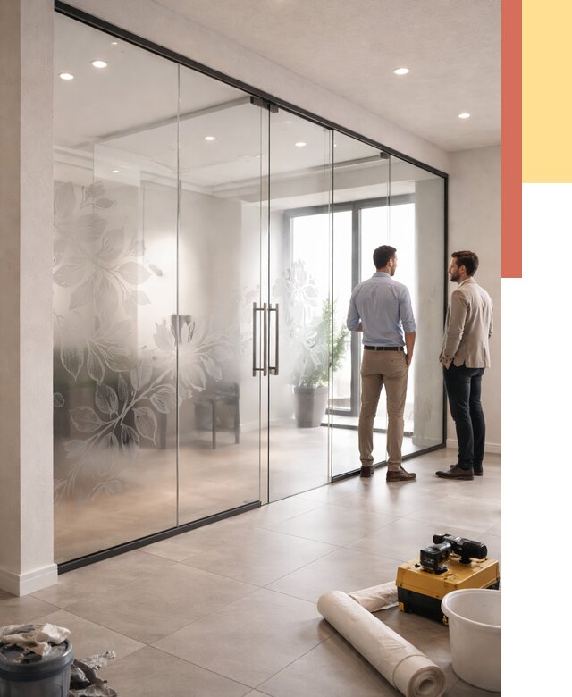 Стеклянные перегородки с рисунком в Верхнем Уфалее от 12793 руб. монтаж и нанесение | ОТДЕЛОЧНИК-Врф