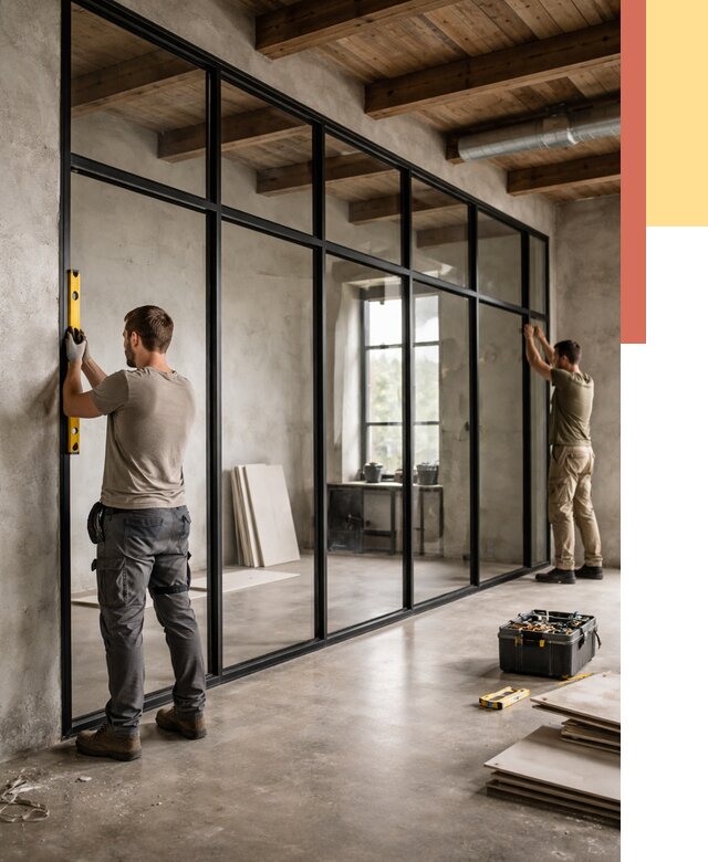 Стеклянные перегородки лофт в Верхнем Уфалее от 10746 руб. под ключ | ОТДЕЛОЧНИК-Врф