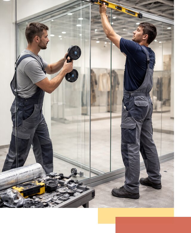 Стеклянные перегородки для магазинов в Верхнем Уфалее — монтаж и установка