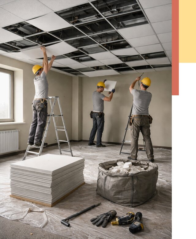 Демонтаж потолка Армстронг в Верхнем Уфалее от 4605 руб. быстро и недорого | ОТДЕЛОЧНИК-Врф