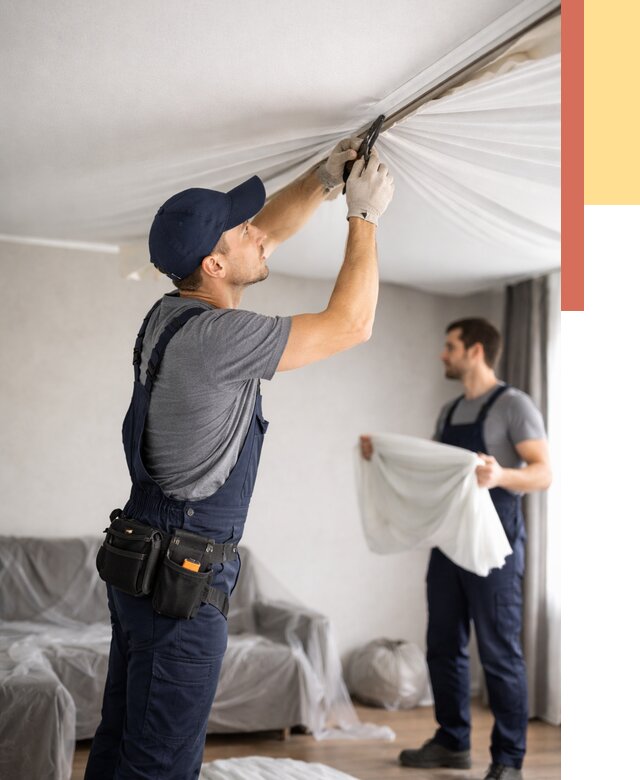 Демонтаж натяжного потолка в Верхнем Уфалее от 4605 руб. — снятие и разбор под ключ | ОТДЕЛОЧНИК-Врф