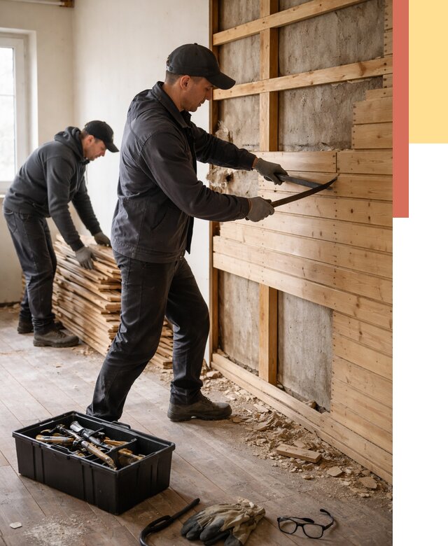 Демонтаж вагонки в Верхнем Уфалее от 3889 руб/м2 — быстро и недорого | ОТДЕЛОЧНИК-Врф