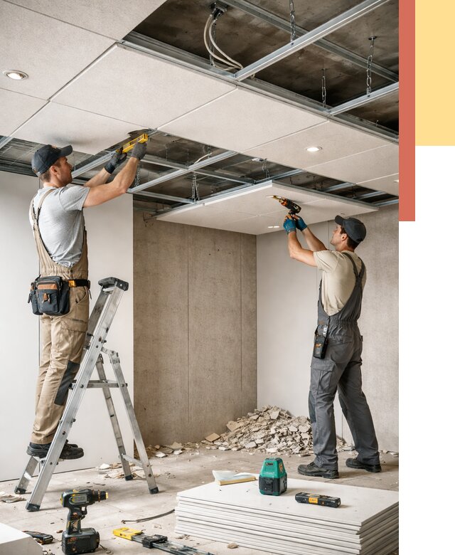 Монтаж акустического потолка в Верхнем Уфалее от 6652 руб/м2 — быстро и недорого | ОТДЕЛОЧНИК-Врф