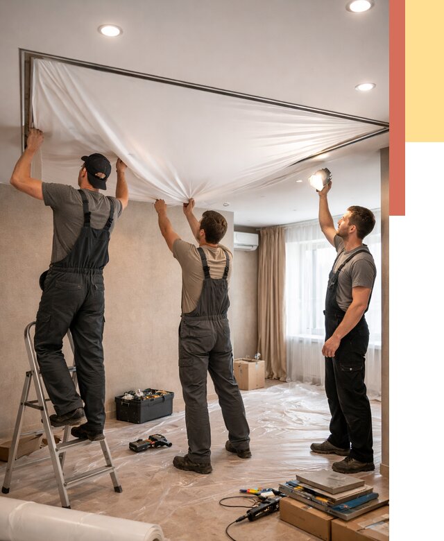 Монтаж ПВХ натяжного потолка в Верхнем Уфалее от 3582 руб. под ключ | ОТДЕЛОЧНИК-Врф