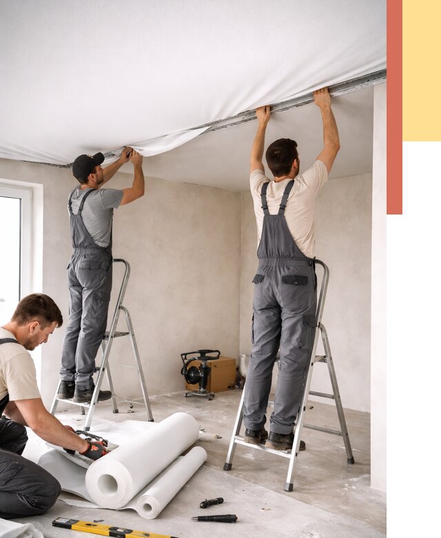 Монтаж тканевого натяжного потолка в Верхнем Уфалее от 3582 руб. под ключ | ОТДЕЛОЧНИК-Врф