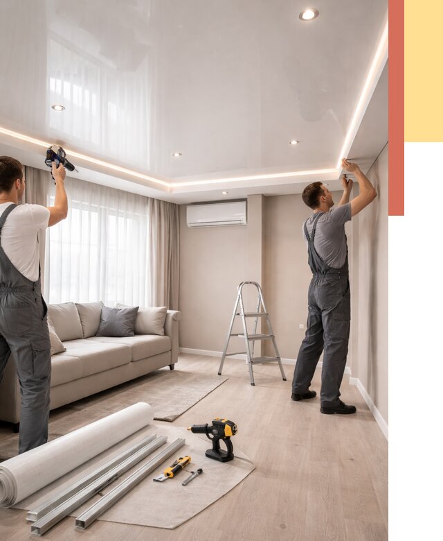 Монтаж глянцевого натяжного потолка в Верхнем Уфалее от 768 руб. под ключ | ОТДЕЛОЧНИК-Врф