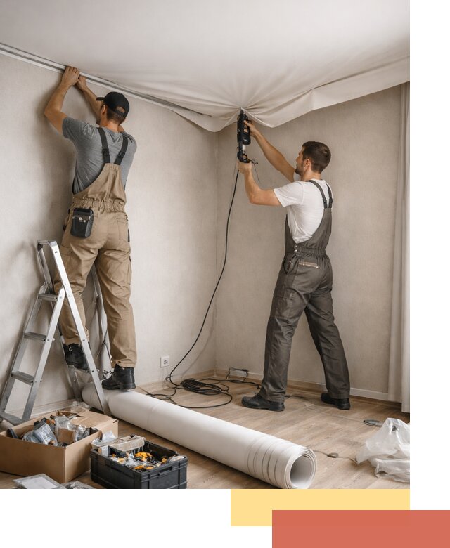 Монтаж цветного натяжного потолка в Верхнем Уфалее за один день