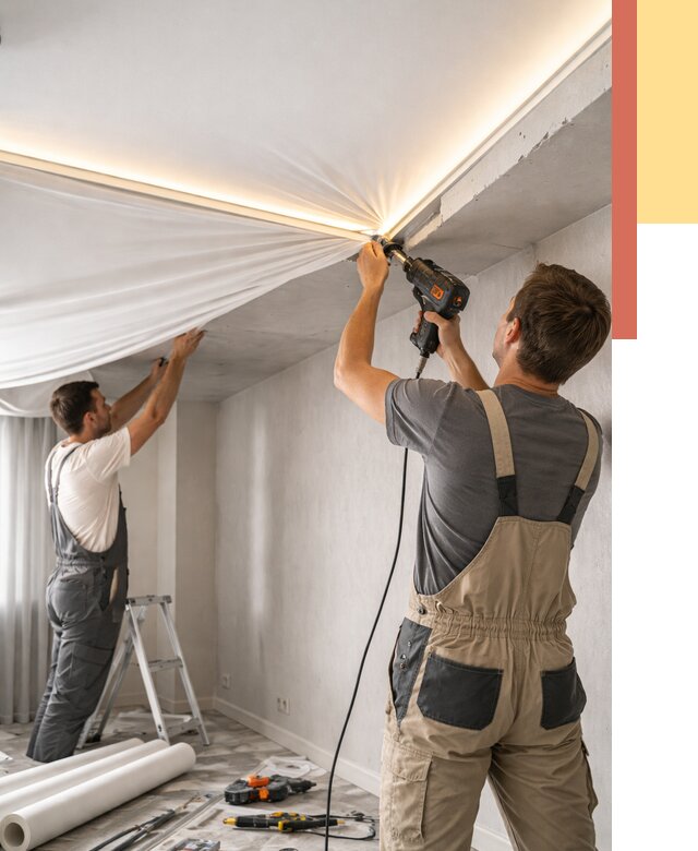 Монтаж натяжного потолка с подсветкой в Верхнем Уфалее от 972 руб. | ОТДЕЛОЧНИК-Врф