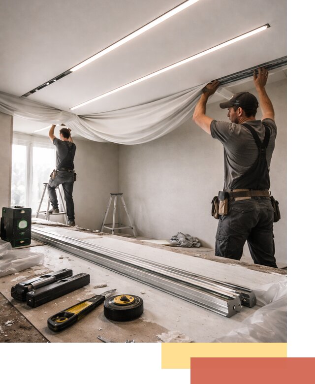 Монтаж натяжных потолков со световыми линиями в Верхнем Уфалее