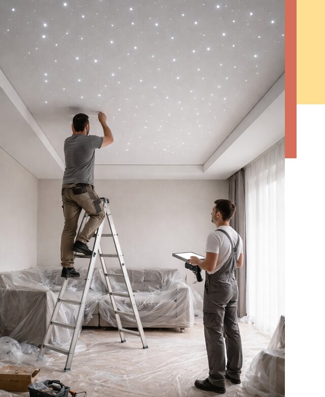 Монтаж натяжного потолка «звездное небо» в Верхнем Уфалее от 6652 руб. | ОТДЕЛОЧНИК-Врф