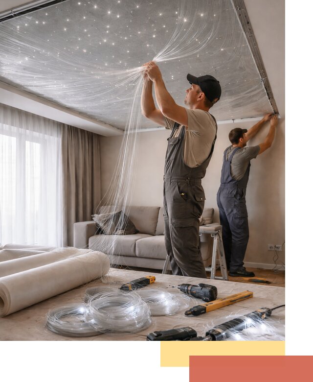 Монтаж натяжного потолка «Звездное небо» в Верхнем Уфалее