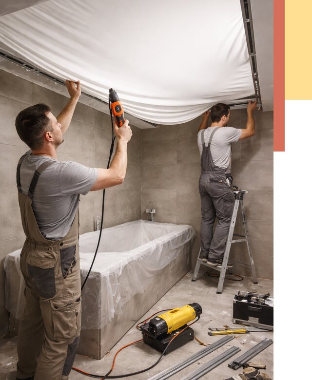 Монтаж натяжного потолка в ванной в Верхнем Уфалее от 1228 руб. под ключ | ОТДЕЛОЧНИК-Врф