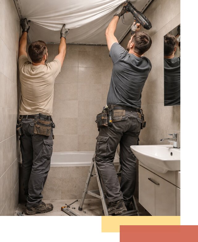 Монтаж натяжного потолка в ванной в Верхнем Уфалее быстро и качественно