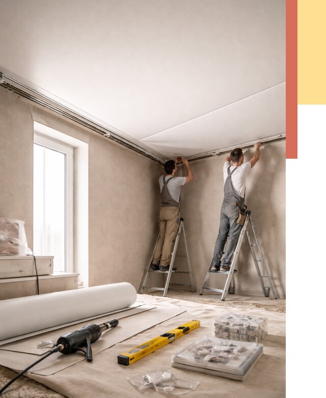 Монтаж натяжного потолка в спальне в Верхнем Уфалее от 3889 руб. под ключ | ОТДЕЛОЧНИК-Врф