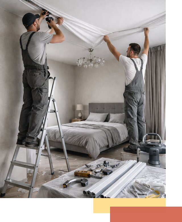 Монтаж натяжного потолка в спальне в Верхнем Уфалее