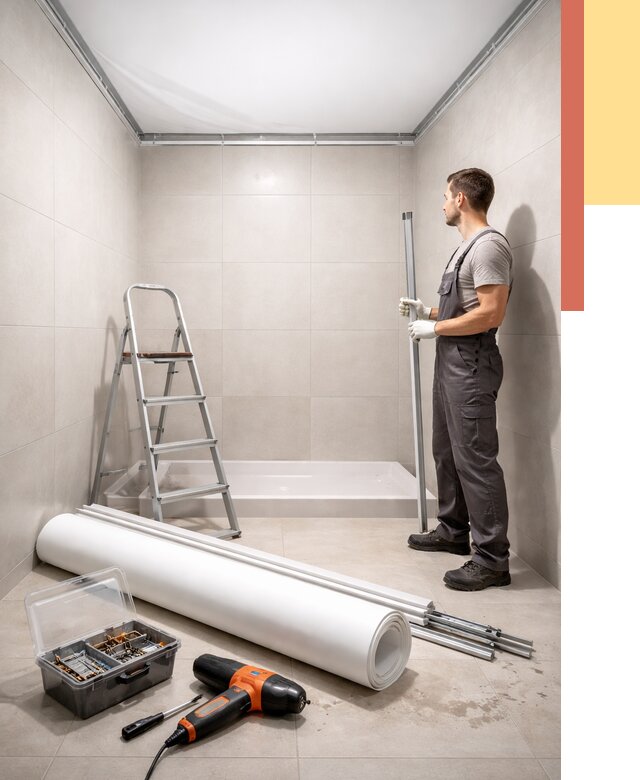 Монтаж натяжного потолка в санузле в Верхнем Уфалее от 1893 руб. — ОТДЕЛОЧНИК-Врф