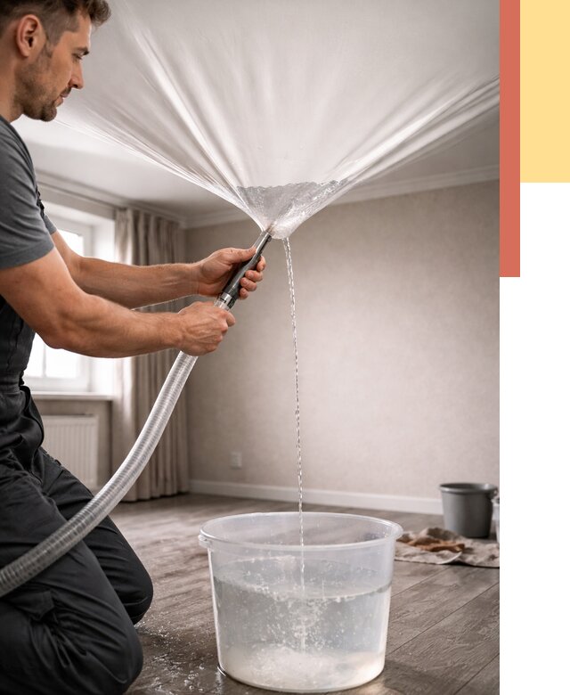 Слив воды с натяжного потолка в Верхнем Уфалее от 2559 руб. быстро и недорого | ОТДЕЛОЧНИК-Врф