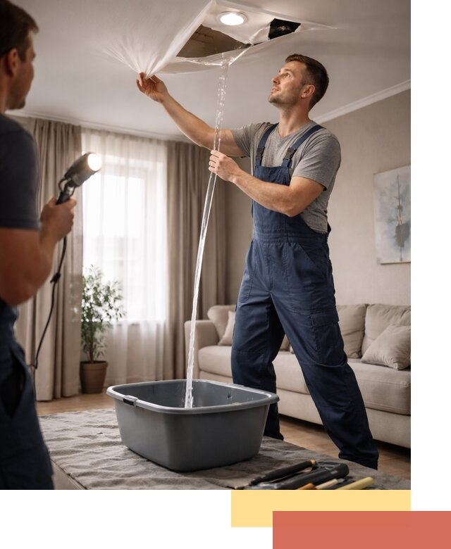 Слив воды с натяжного потолка в Верхнем Уфалее быстро и аккуратно