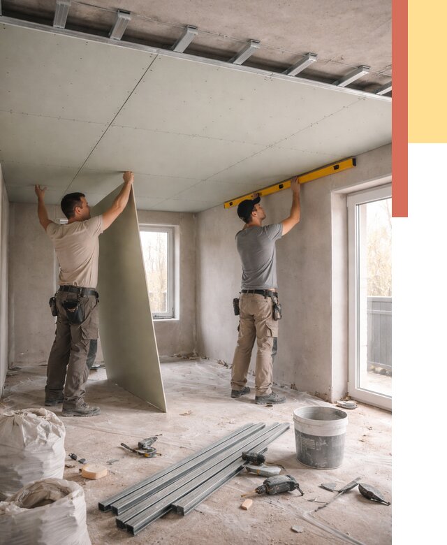 Одноуровневый потолок из гипсокартона в Верхнем Уфалее от 768 руб. — монтаж под ключ | ОТДЕЛОЧНИК-Врф