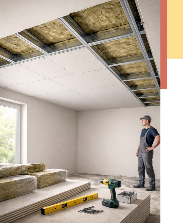 Звукоизоляция потолка ГКЛ в Верхнем Уфалее от 972 руб. — монтаж под ключ | ОТДЕЛОЧНИК-Врф