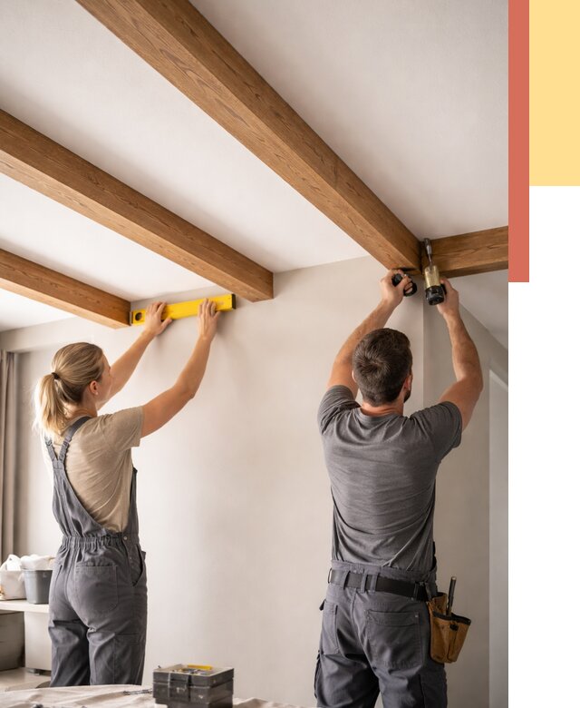 Монтаж декоративных балок на потолок в Верхнем Уфалее от 4298 руб. — ОТДЕЛОЧНИК-Врф